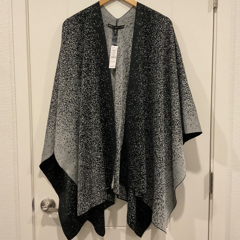 White House Black Market Cape Wrap Black w Silver NWT